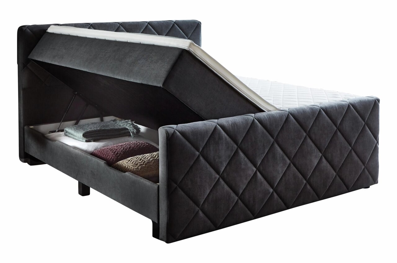 Boxspringbed met opklapbaar matras en opbergruimte, zijaanzicht