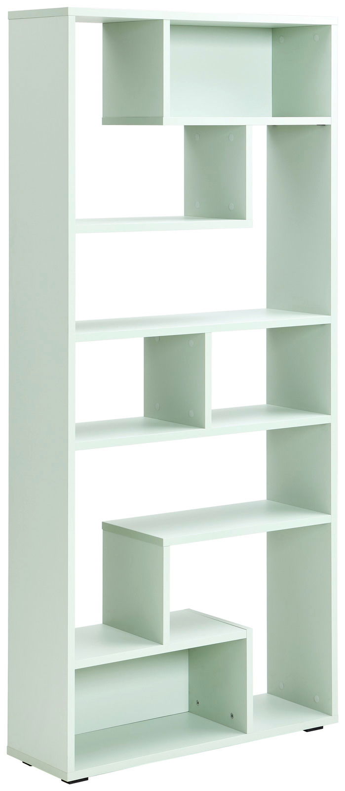 Moderner, hoher Raumteiler mit asymmetrischen Fächern in hellem Mintgrün, seitliche Perspektive