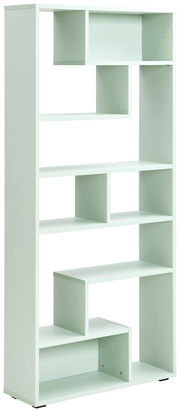 Moderner, hoher Raumteiler mit asymmetrischen Fächern in hellem Mintgrün, seitliche Perspektive