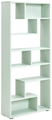 Moderner, hoher Raumteiler mit asymmetrischen Fächern in hellem Mintgrün, seitliche Perspektive