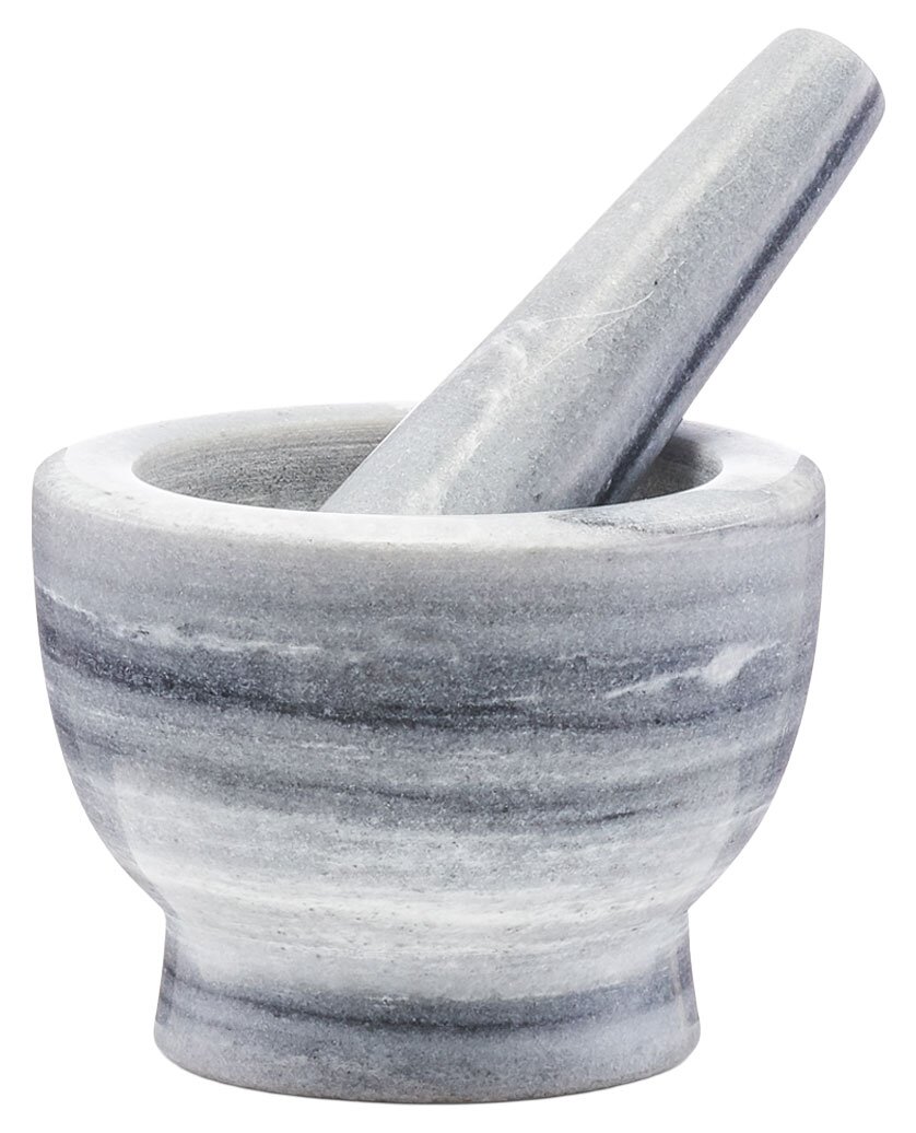 Mörser & Stößel-Set aus Marmor in seitlicher Perspektive