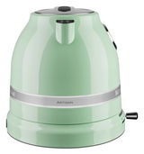Grüner Wasserkocher Artisan, Vorderansicht mit Ausguss und Griff sichtbar.