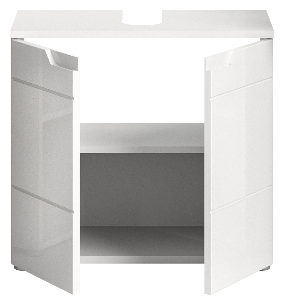 MID.YOU Waschbeckenunterschrank HILTON Weißer Waschbeckenunterschrank mit zwei geöffneten Türen, Frontalansicht