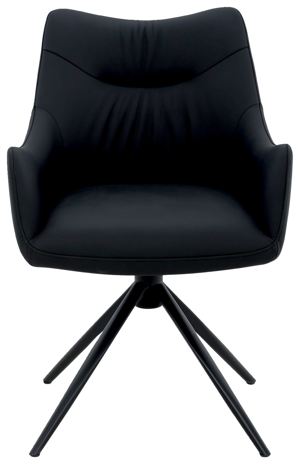 Zwarte fauteuil met een modern ontwerp, van voren gefotografeerd