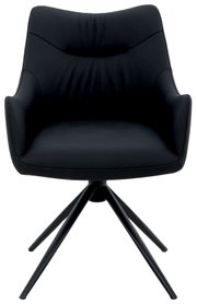 Zwarte fauteuil met een modern ontwerp, van voren gefotografeerd