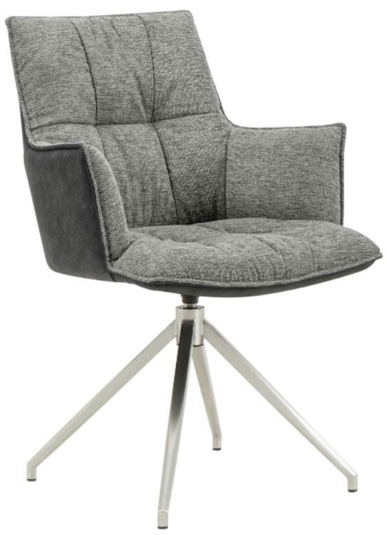 Novel Sessel OSAKA 2.0 Grauer Sessel mit gepolstertem Sitz und Rückenlehne, auf einem modernen Metallgestell mit vier Beinen, seitliche Perspektive