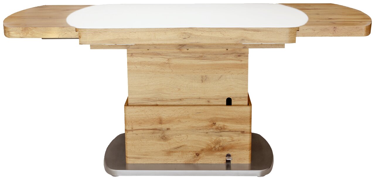 Moderner Couchtisch aus Holz mit ausziehbarer Tischplatte, seitliche Perspektive