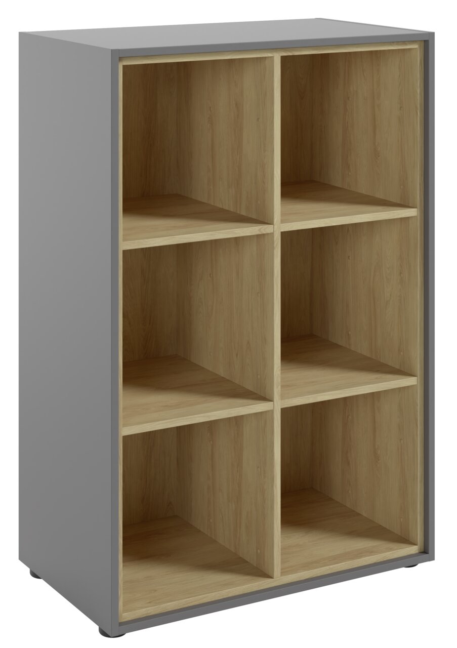 Novel Aktenregal COLORADO Aktenregal Novel COLORADO mit sechs offenen Fächern, grauer Rahmen und Holzoptik, seitliche Perspektive