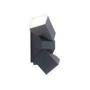 Moderne anthrazitfarbene Wand- und Deckenleuchte mit geometrischem Design, seitliche Perspektive.