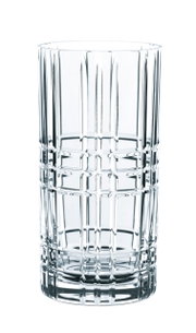 Doorzichtig longdrinkglas met geometrisch patroon, zijaanzicht