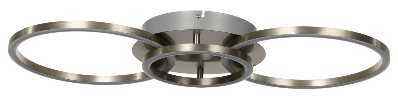 Moderne led-plafondlamp met drie metalen ringen, zijaanzicht