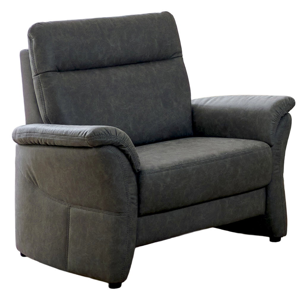 Elegando Oversize-Sessel OSKAR Dunkelgrauer, gepolsterter Sessel mit breiten Armlehnen und hoher Rückenlehne in leicht schräger Frontansicht (3/4-Perspektive) vor weißem Hintergrund