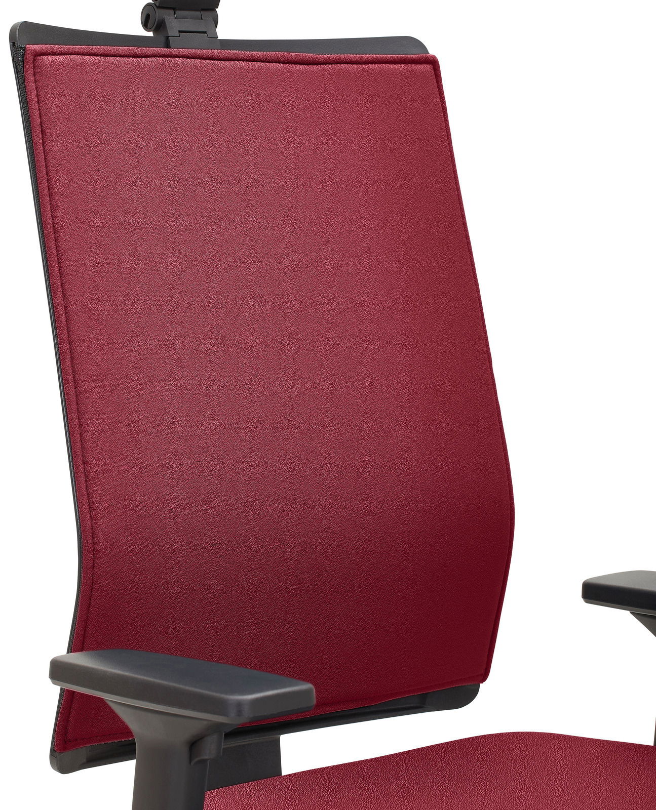 Roter Drehstuhl mit Armlehnen, seitliche Perspektive