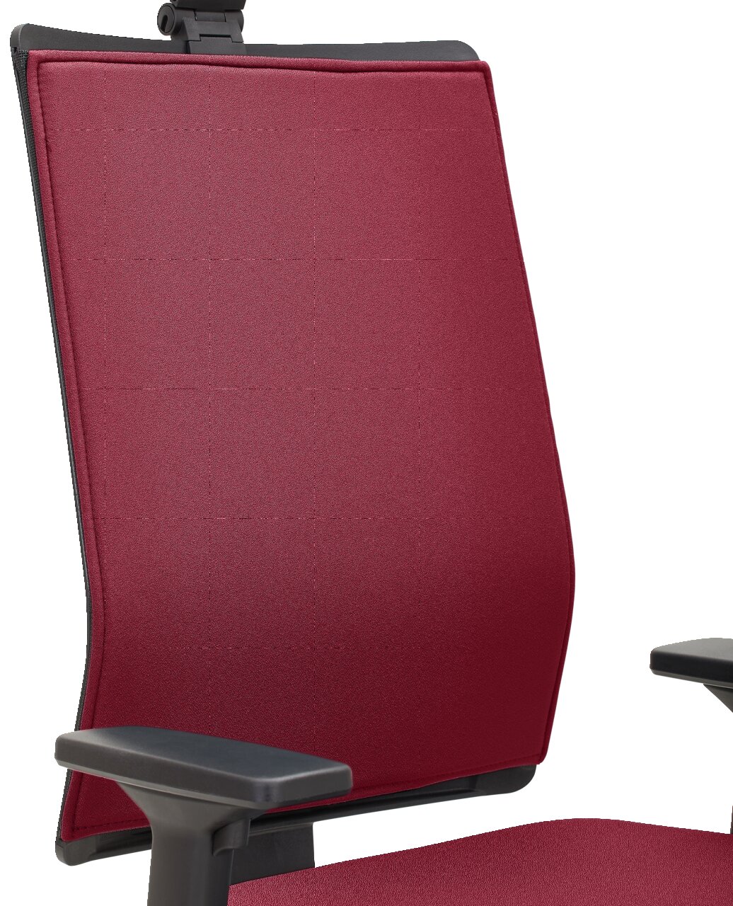 Roter Drehstuhl mit Armlehnen, seitliche Perspektive