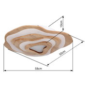 Moderne Deckenleuchte mit organischen Holz- und Weißtönen, seitliche Perspektive, Maße 58cm x 50cm x 10cm