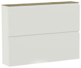Moderner Hängeschuhschrank mit zwei Klappen in Weiß mit Holzoberfläche, seitliche Perspektive