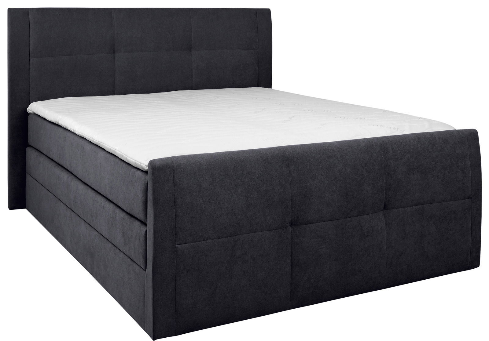 Boxspringbett 120 in dunklem Stoffbezug, seitliche Perspektive