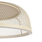 Nahaufnahme einer modernen LED-Deckenleuchte mit einem eleganten, gitterförmigen Design in Beige.