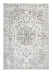 Teppich mit floralem Muster in Beige- und Grautönen, Draufsicht