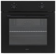 Schwarzer Einbaubackofen mit zwei Drehknöpfen, Frontansicht