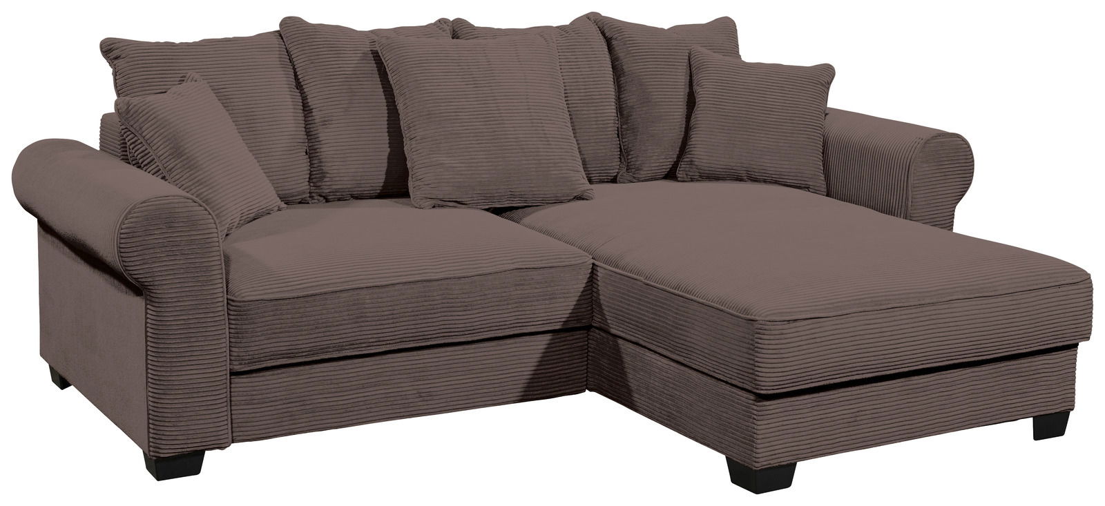 Braune Rundecke mit mehreren Kissen, aus einer leicht erhöhten Perspektive fotografiert