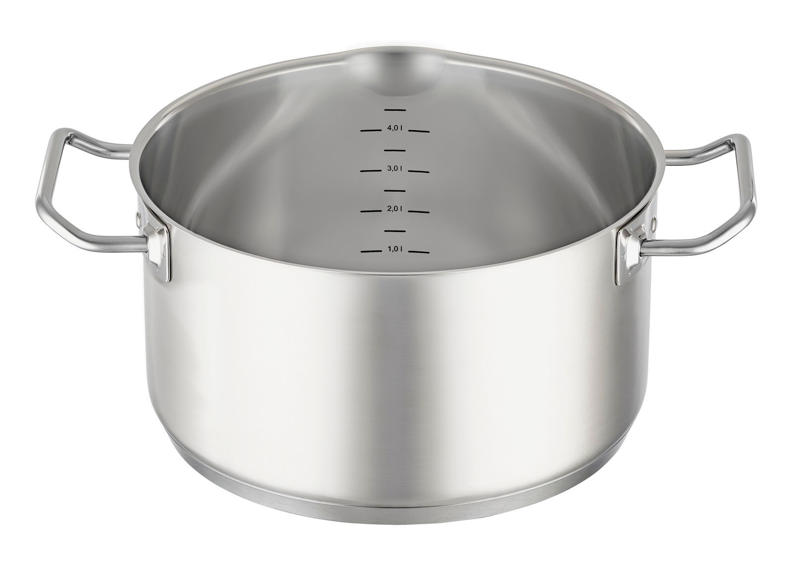 Edelstahl-Kochtopf Expertiso 24cm mit Messskala, seitliche Perspektive