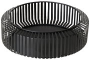 Schwarze, runde Schale mit modernem, gitterartigem Design, seitliche Perspektive