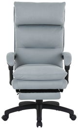 Grauer Chefsessel mit gepolsterten Armlehnen und Rollen, Vorderansicht