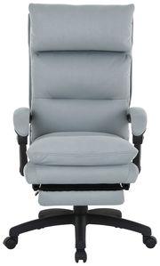 Grauer Chefsessel mit gepolsterten Armlehnen und Rollen, Vorderansicht