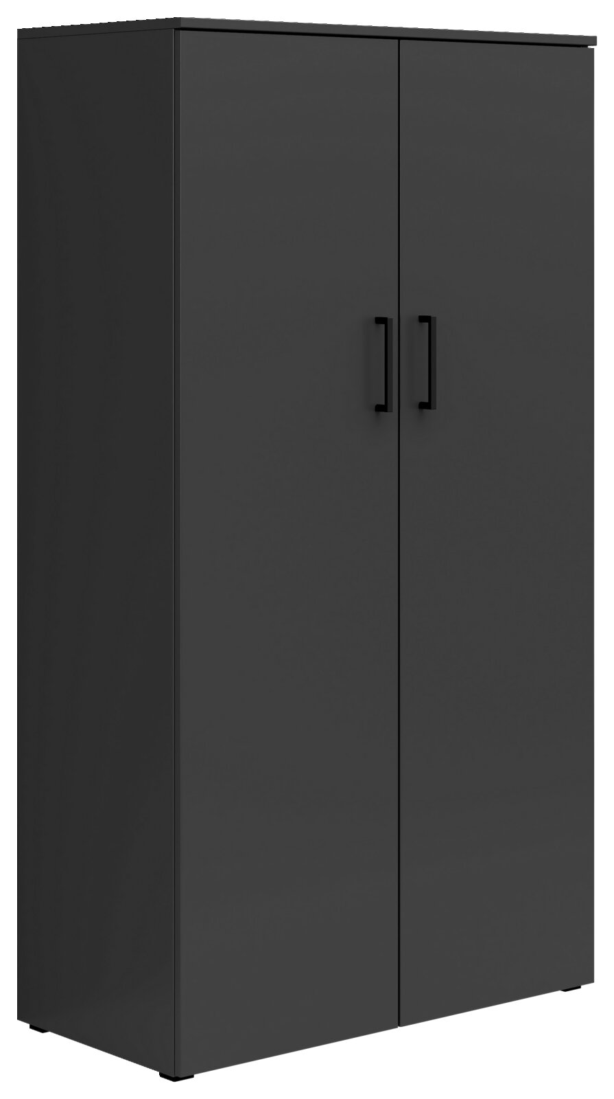 Carryhome Multifunctionele kast MULTISTAURAUM Schwarzer Mehrzweckschrank mit zwei Türen und schwarzen Griffen, Frontalansicht