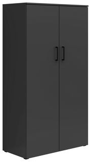 Schwarzer Mehrzweckschrank mit zwei Türen und schwarzen Griffen, Frontalansicht
