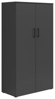 Schwarzer Mehrzweckschrank mit zwei Türen und schwarzen Griffen, Frontalansicht