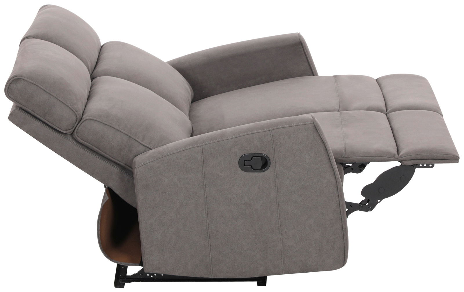 Graues Sofa mit Liegefunktion, seitliche Perspektive