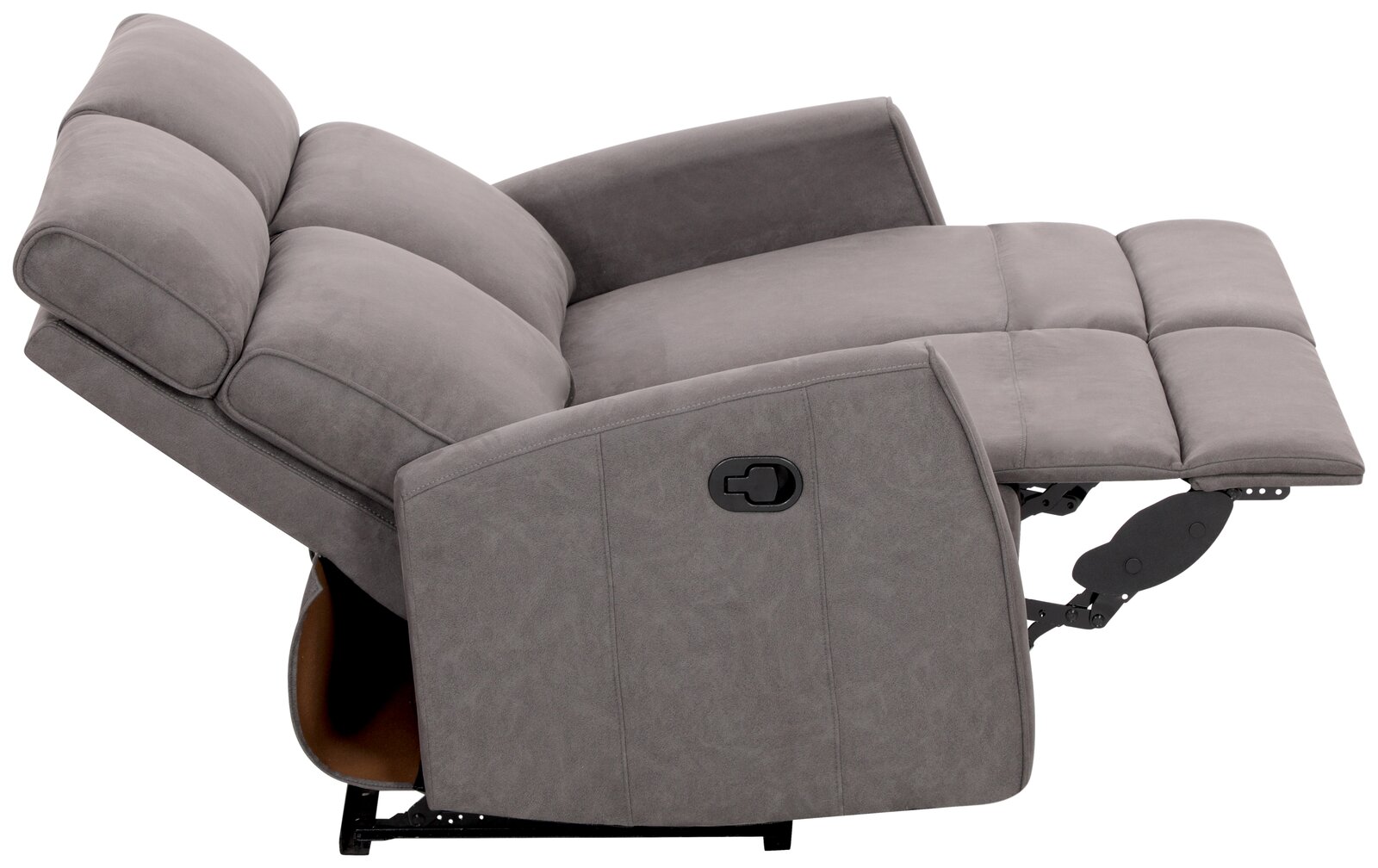 Graues Sofa mit Liegefunktion, seitliche Perspektive