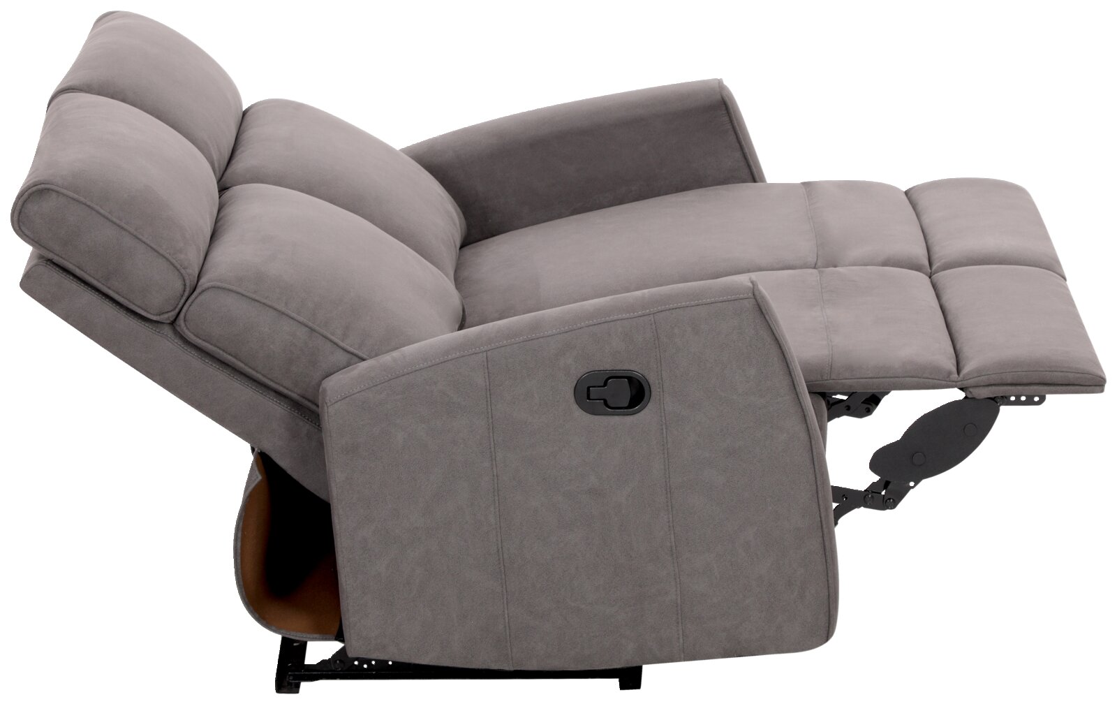 Graues Sofa mit Liegefunktion, seitliche Perspektive