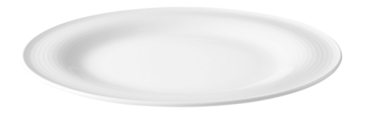Wit ontbijtbord, ca. 23 cm, van Seltmann Weiden, licht van opzij gefotografeerd.