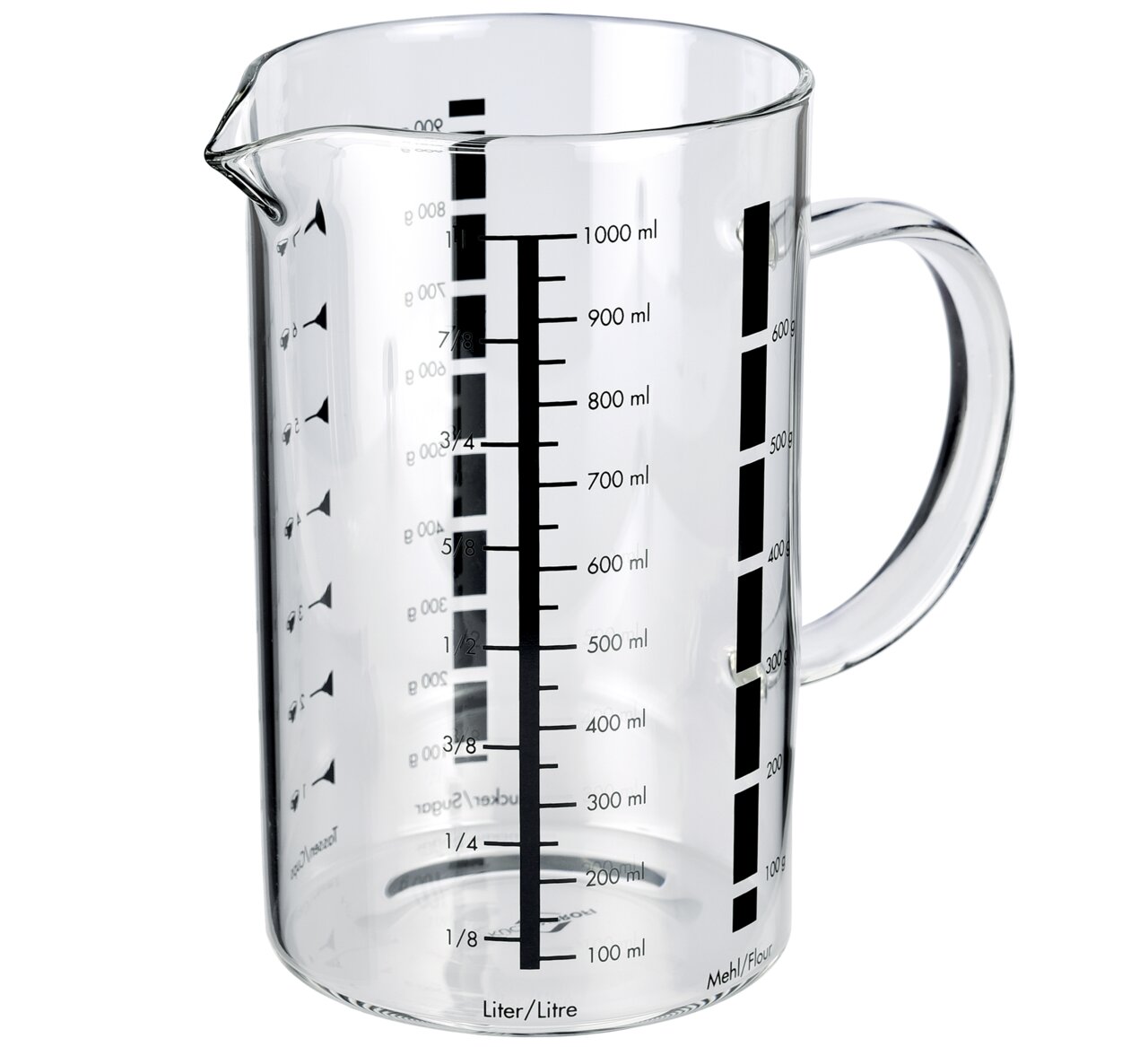 KÜCHENPROFI maatbeker Glazen maatbeker met een inhoud van 1 liter, zijaanzicht