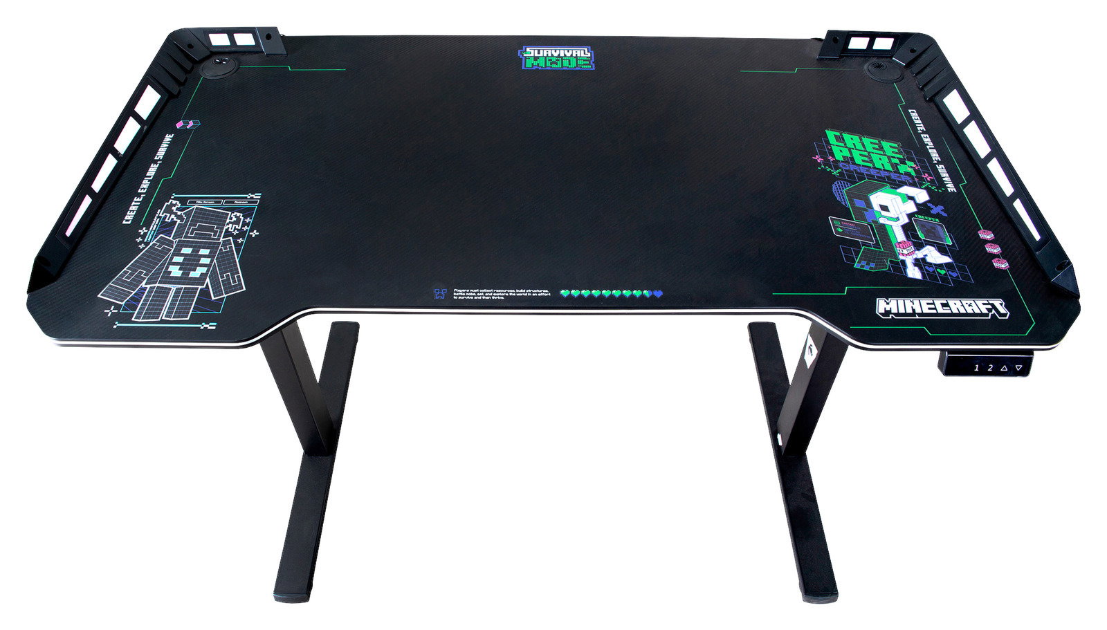 Gaming-Tisch mit Minecraft-Design, Ansicht von oben