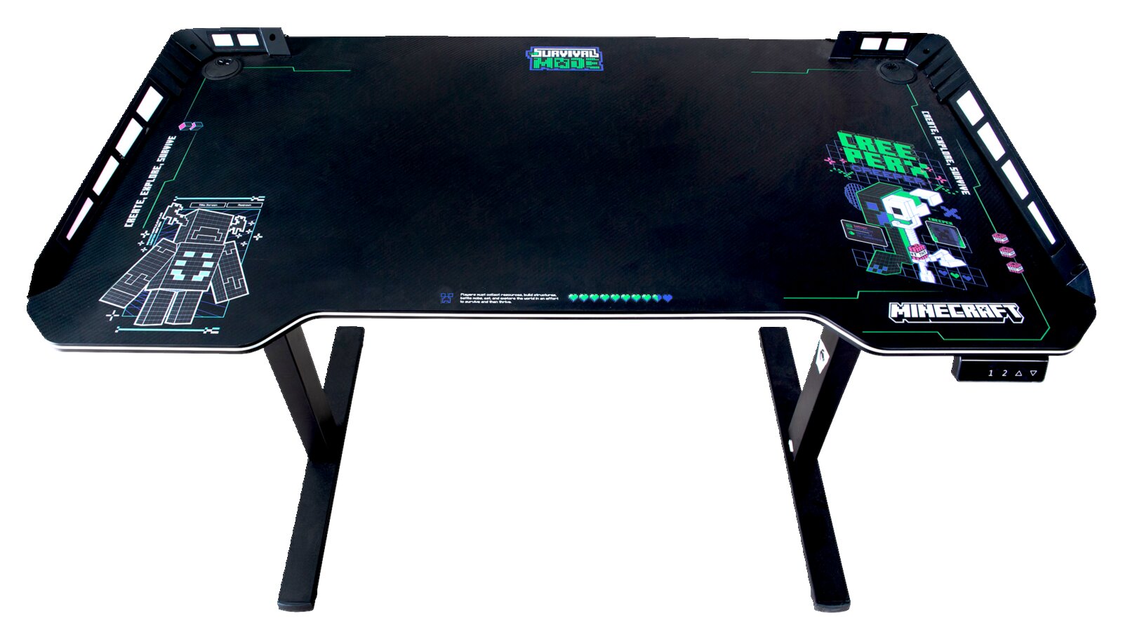 Gaming-Tisch mit Minecraft-Design, Ansicht von oben