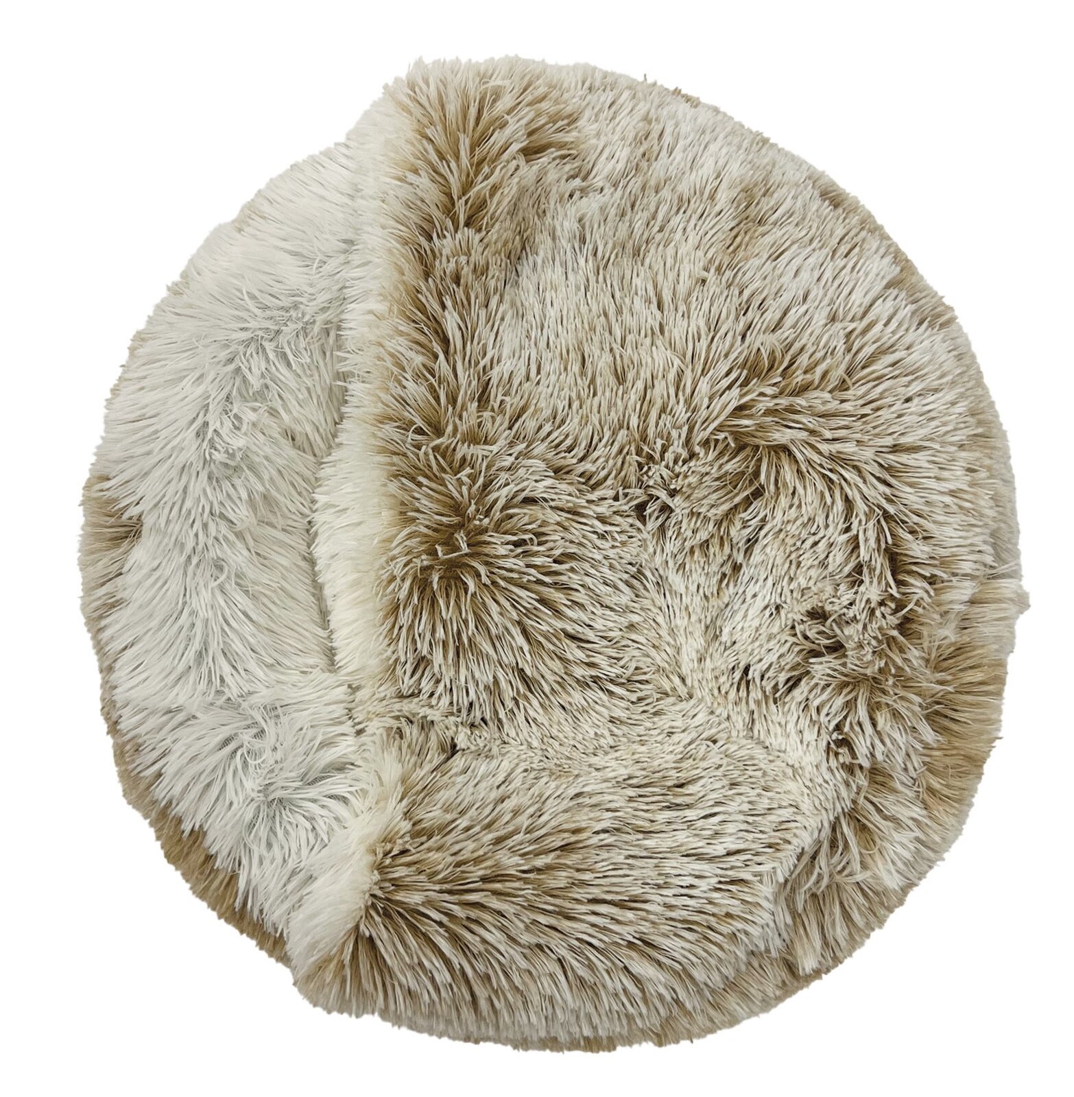 rogon Huisdierenmand SAMSON Een rond, zacht huisdierenbed in beige en crème, gezien vanuit vogelperspectief