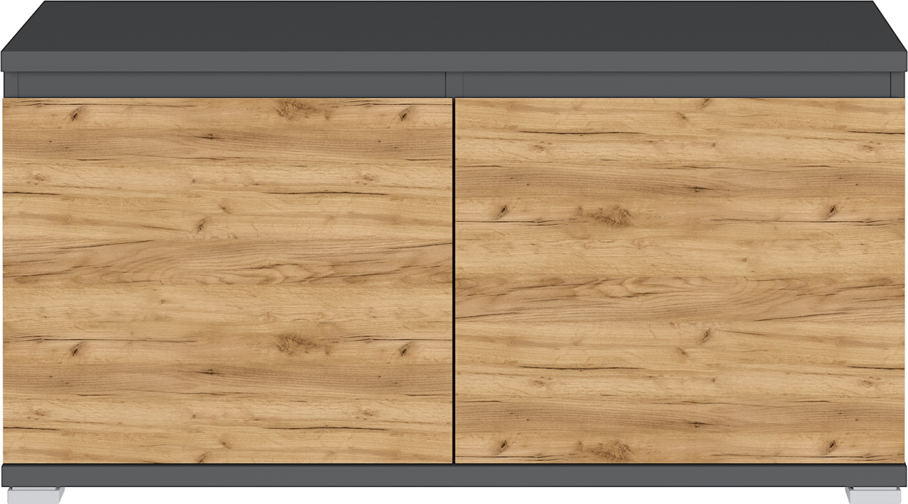 MID.YOU Schuhbank Lissabon Schuhbank mit Holzoptik und grauer Sitzfläche, frontale Ansicht