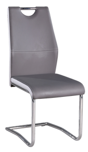 Moderner grauer Schwingstuhl mit verchromtem Gestell, seitliche Perspektive