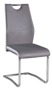 Moderner grauer Schwingstuhl mit verchromtem Gestell, seitliche Perspektive