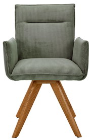 Grüner Armlehnstuhl mit Holzbeinen, Vorderansicht