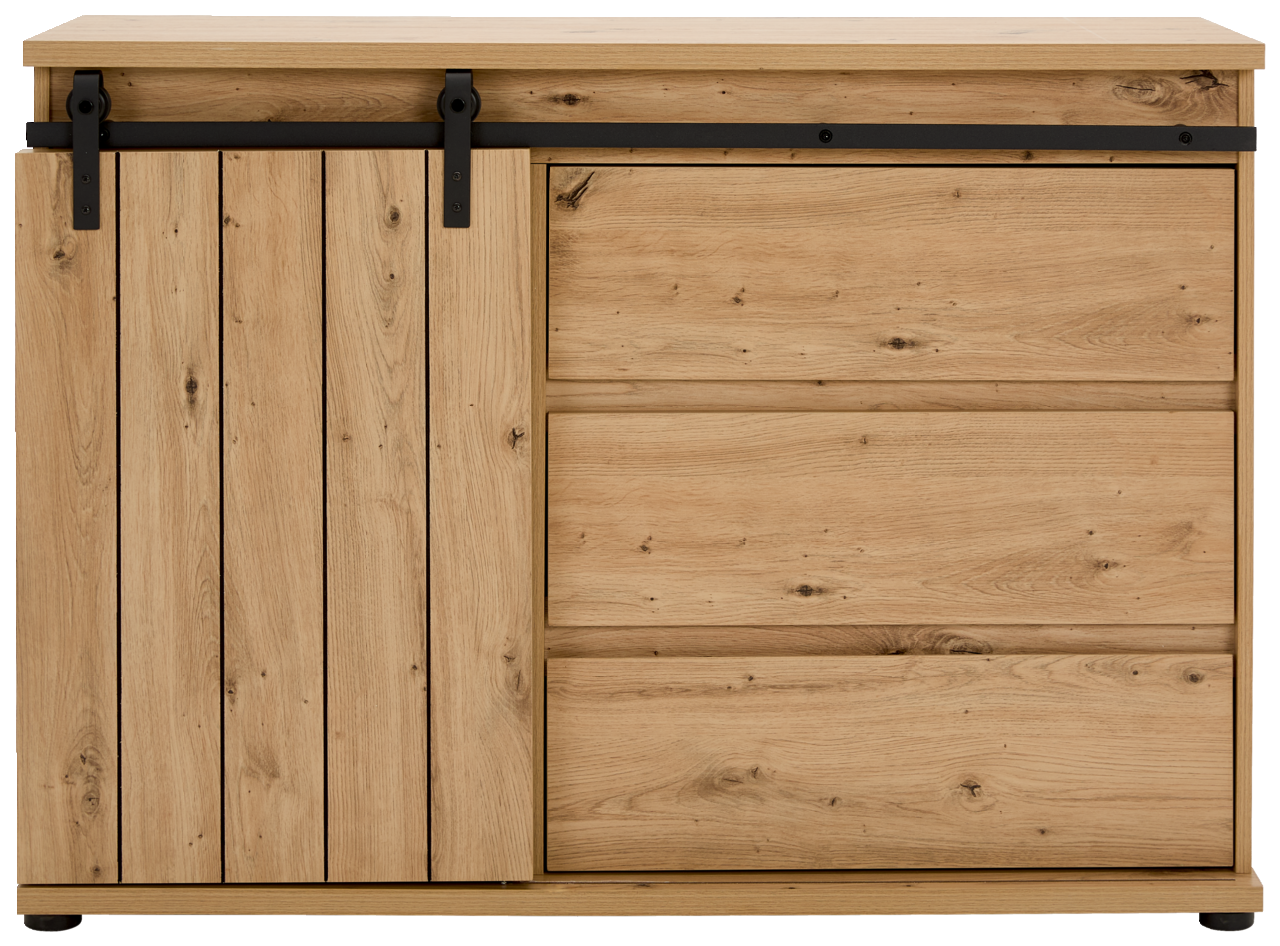 Kommode aus Holz mit Schiebetür und Schubladen, Frontansicht