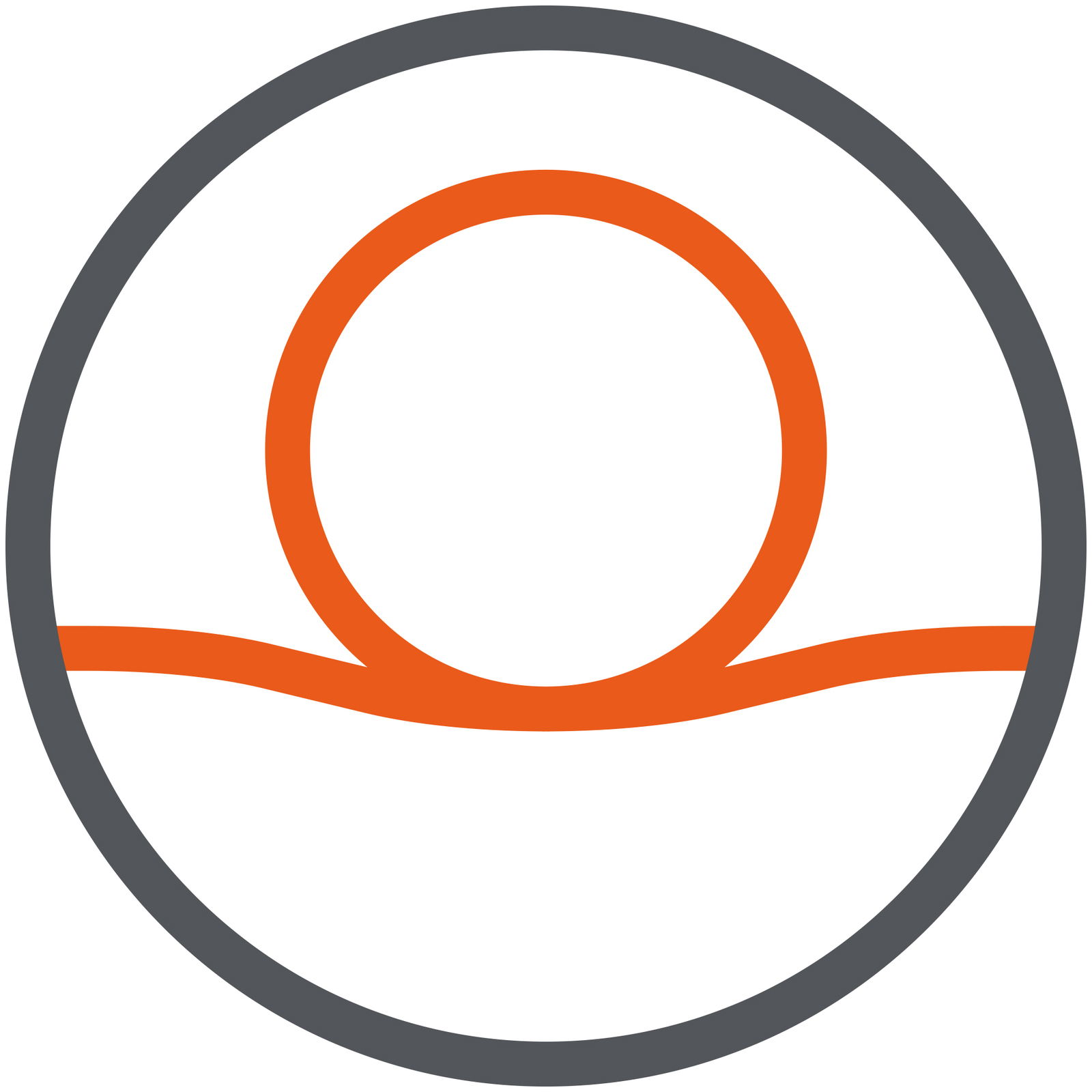 Symbol eines orangefarbenen Kreises mit einer geschwungenen Linie darunter, Ansicht von vorne.