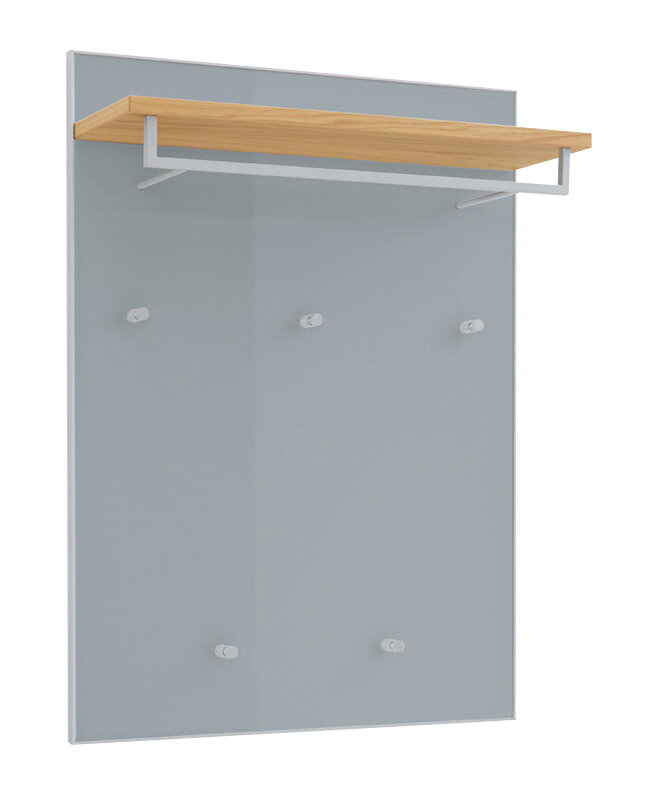 Garderobenpaneel VORTINA mit Holzablage und Haken, seitliche Perspektive