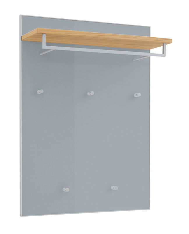 Garderobenpaneel VORTINA mit Holzablage und Haken, seitliche Perspektive