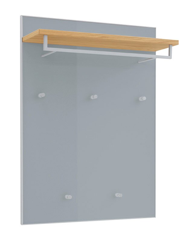 Garderobenpaneel VORTINA mit Holzablage und Haken, seitliche Perspektive