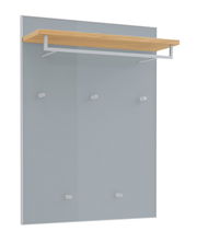 Garderobenpaneel VORTINA mit Holzablage und Haken, seitliche Perspektive